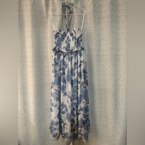 Pink blush Blue Floral Halter Neck Tie Maternity Maxi Dress